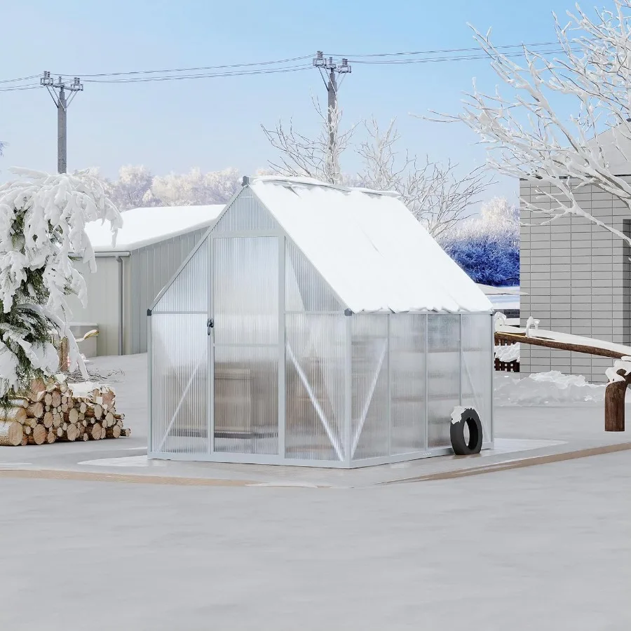 6x7 Feet Walk-in House for Outdoor Use, Polycarbonate Panels Aluminum Frame, Transparent Gray, Weatherproof and Easy Assembly