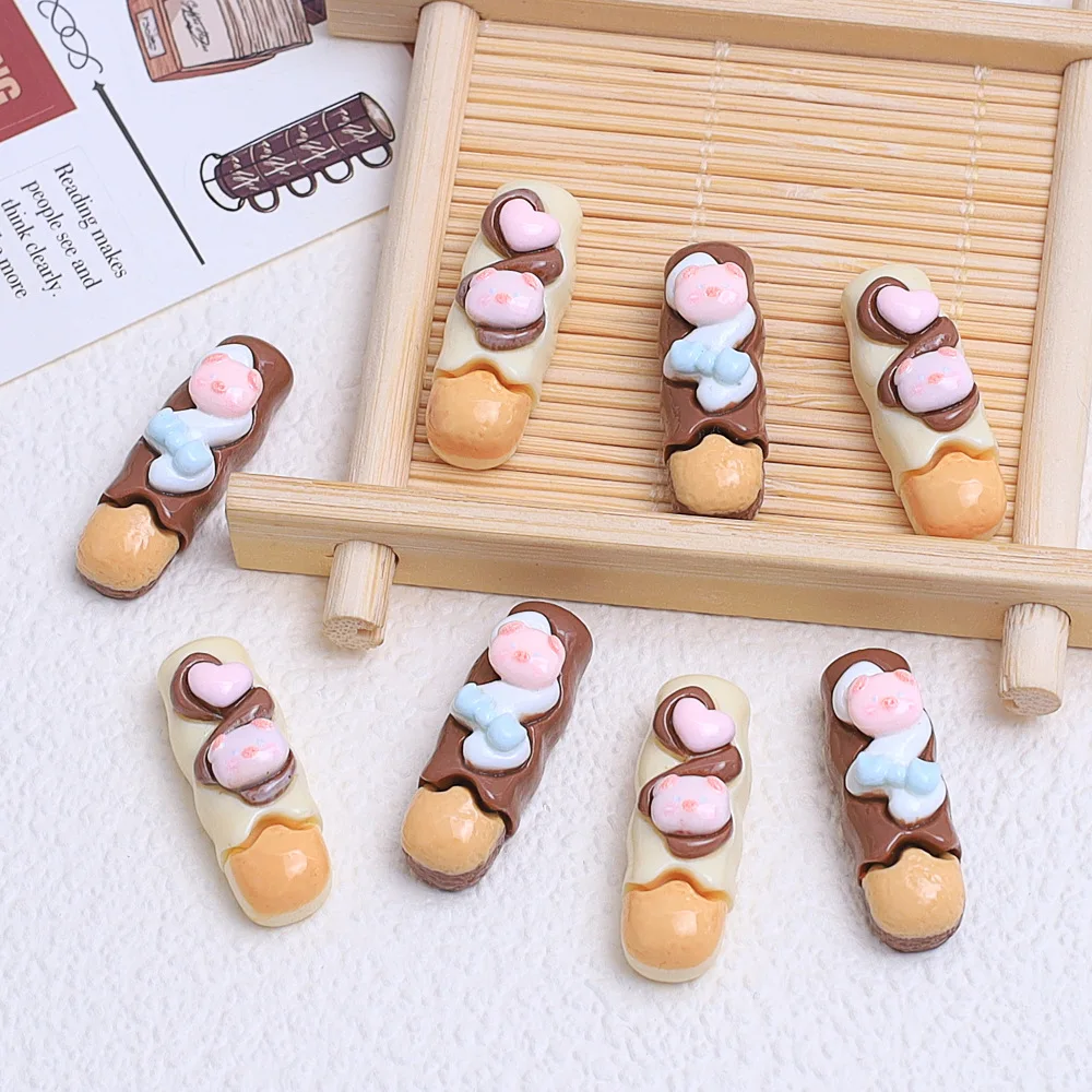 10pcs Cartoon cute imitation piglet cookie resin pendant handmade jewelry accessories making for Keychain Phone case decoration