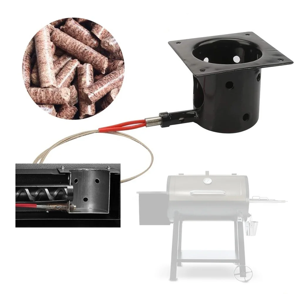 Enamel Fire Pot For Pellet=Grill With Ignition Rod Support Rustproof Charcoal Chimney Starter Box Efficient Airflow Black 12.7cm