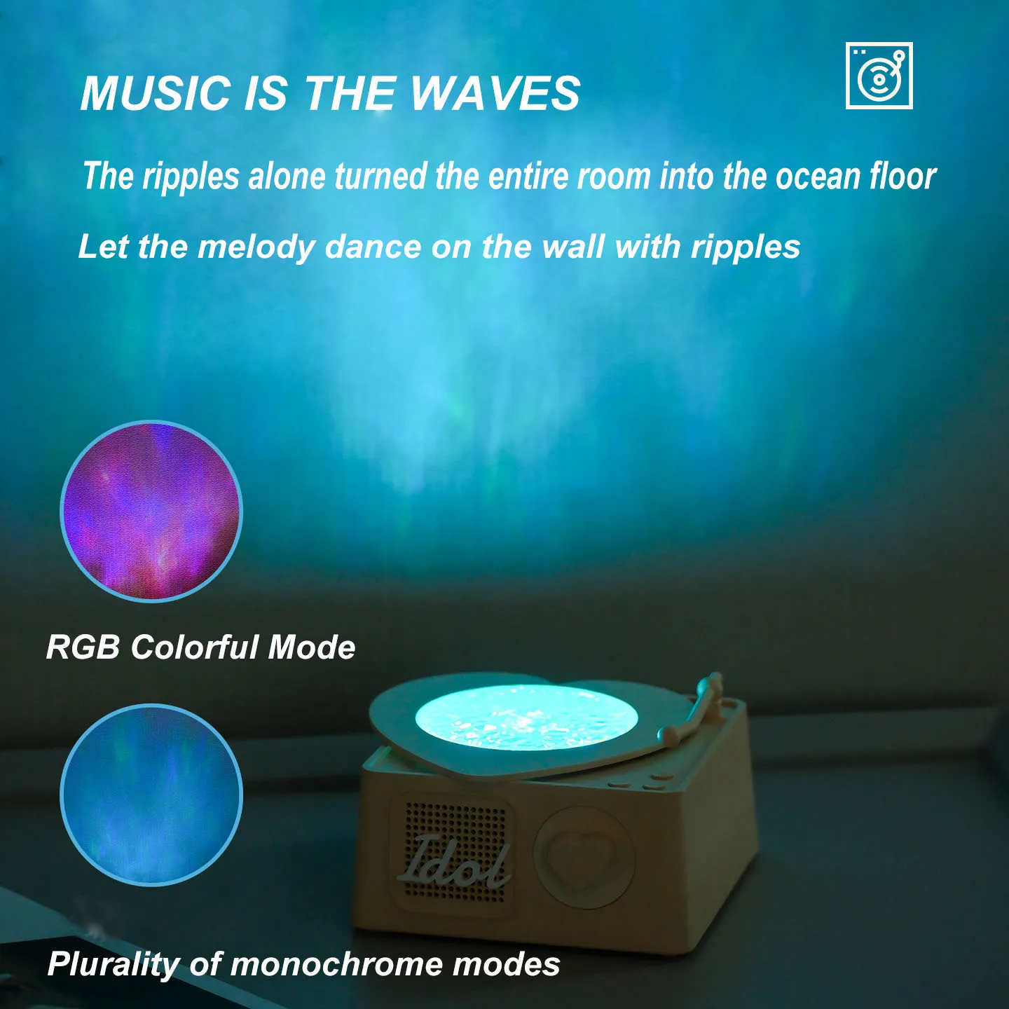 Portable Wave Projection Light Bluetooth Speaker RGB Atmosphere Light Wireless MP3 Music Player White Noise TF Card AUX  HIFI