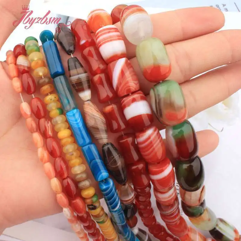 Perles d'agates rouge vert bleu colonne ovale Agates pierre naturelle perles d'espacement pour bricolage femmes hommes collier Bracelet fabrication de bijoux 15"