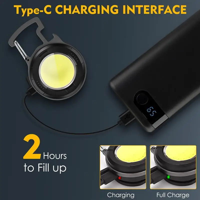 Mini LED Flashlight Work Light Portable Pocket Keychain Lights With Corkscrew Outdoor Camping Lamp With Four-Gear Adjustment