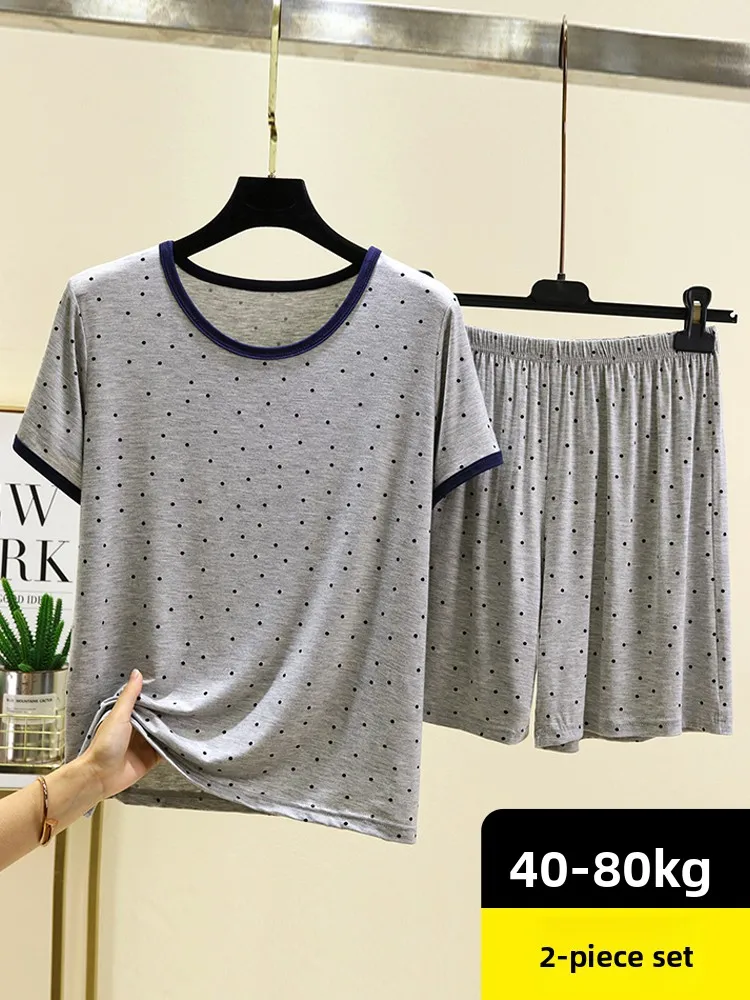 Summer Thin Modal Short Sleeve Short Pants Women's Home Clothes Set round Neck Polka Dot Cool Feeling Air Conditioner Sleepwear
