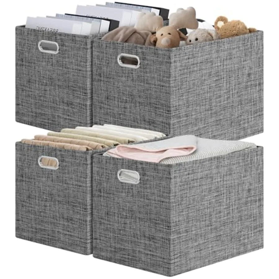 

15.12"x12.13"x12.01" Storage Cube Bins, Linen Decorative Closet Storage Organizer for IKEA Kallax, 4 Pack Fabric Foldable Large