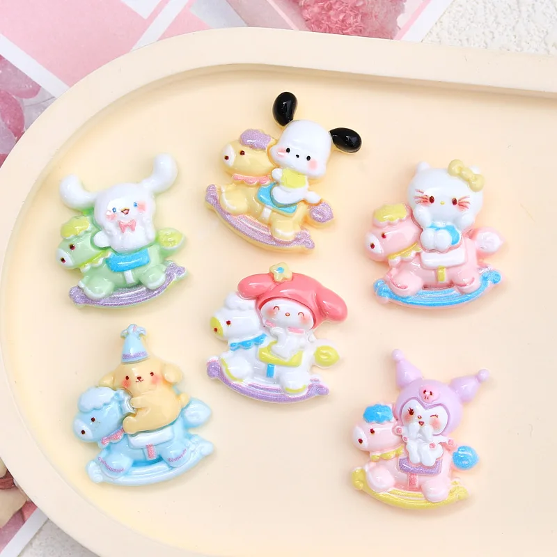 10PCS Kawai bright surface Carousel animal Series resina Flat Back Scrapbook Figurine fai da te Bow Decor accessori artigianato