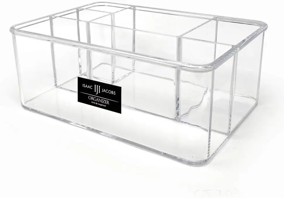 5-Compartment Clear Acrylic Organizer, Makeup Brush Holder, Multi-Sectional Tray for Vanity, Desk, Kitchen, Office Supplies