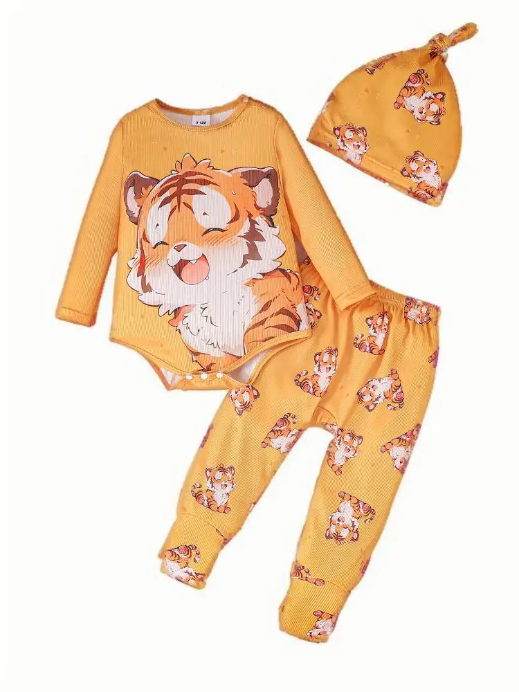 

Autumn new European and American style baby long sleeved shirt+cartoon tiger printed pants set