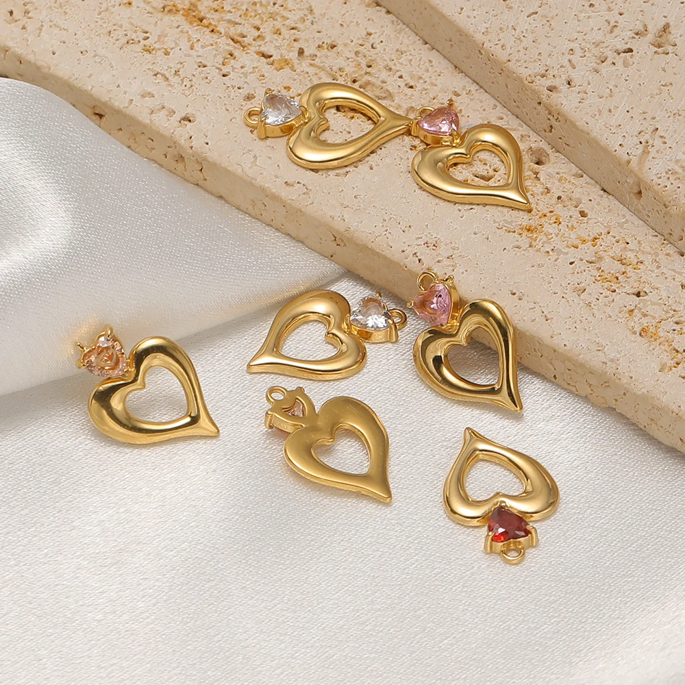 4 Stücke Edelstahl Niedliche Zirkon-Herzanhänger für DIY Kinderschmuck, Halsketten, Armbänder, Anhänger, Ohrringe für Mädchen – Detail 5