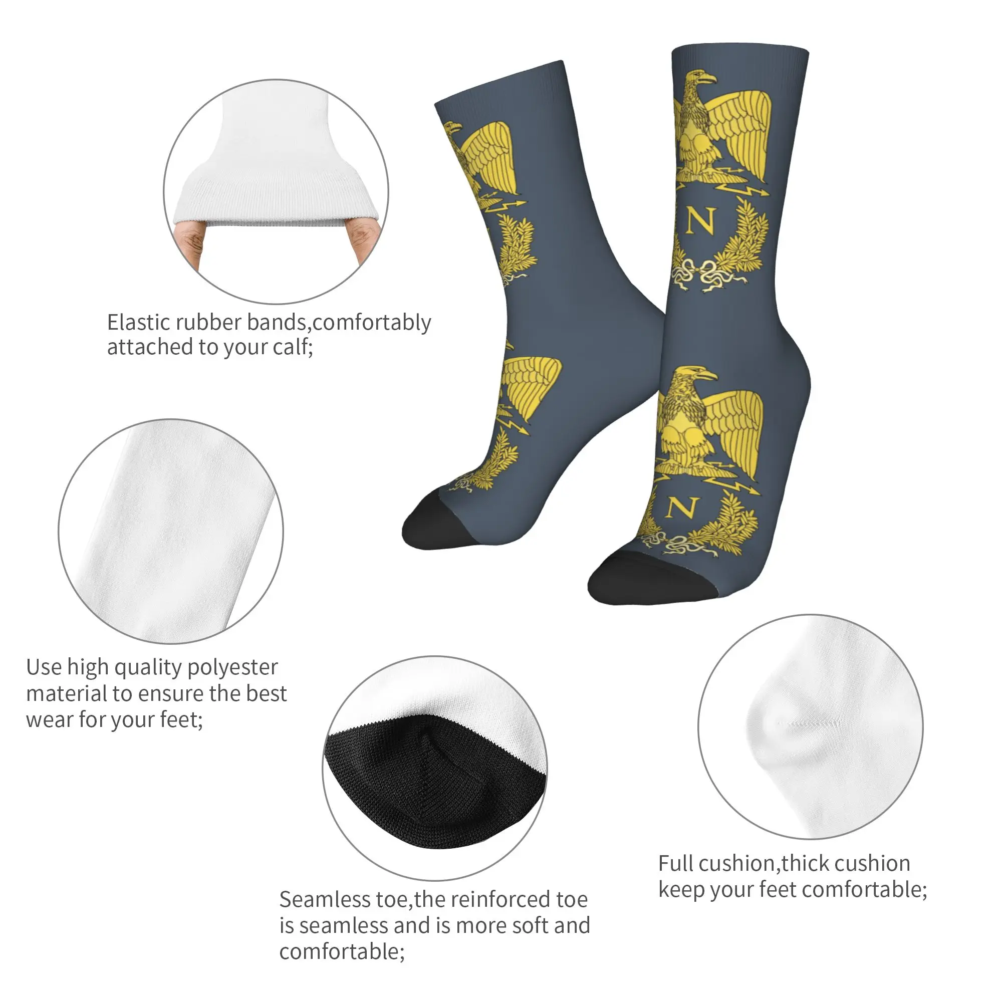 Custom Napoleon Bonaparte Emlem Men's Crew Socks Unisex Kawaii France Flag French Spring Summer Autumn Winter Dress Socks