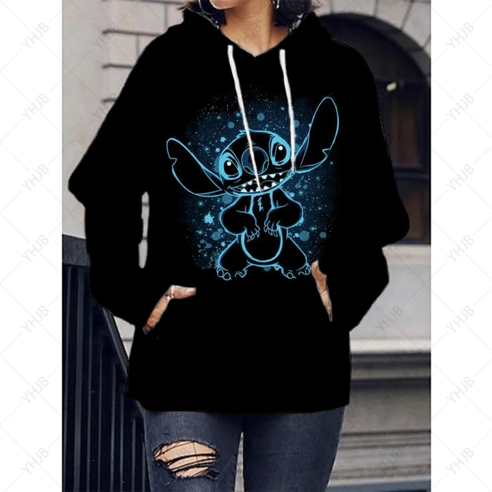 Disney Hoodie Fashion Stitch Angel Monster Pocket Sweatshirt Pullover Cute hoodies girls Women's Sweatshirt Cartoon Top y2k