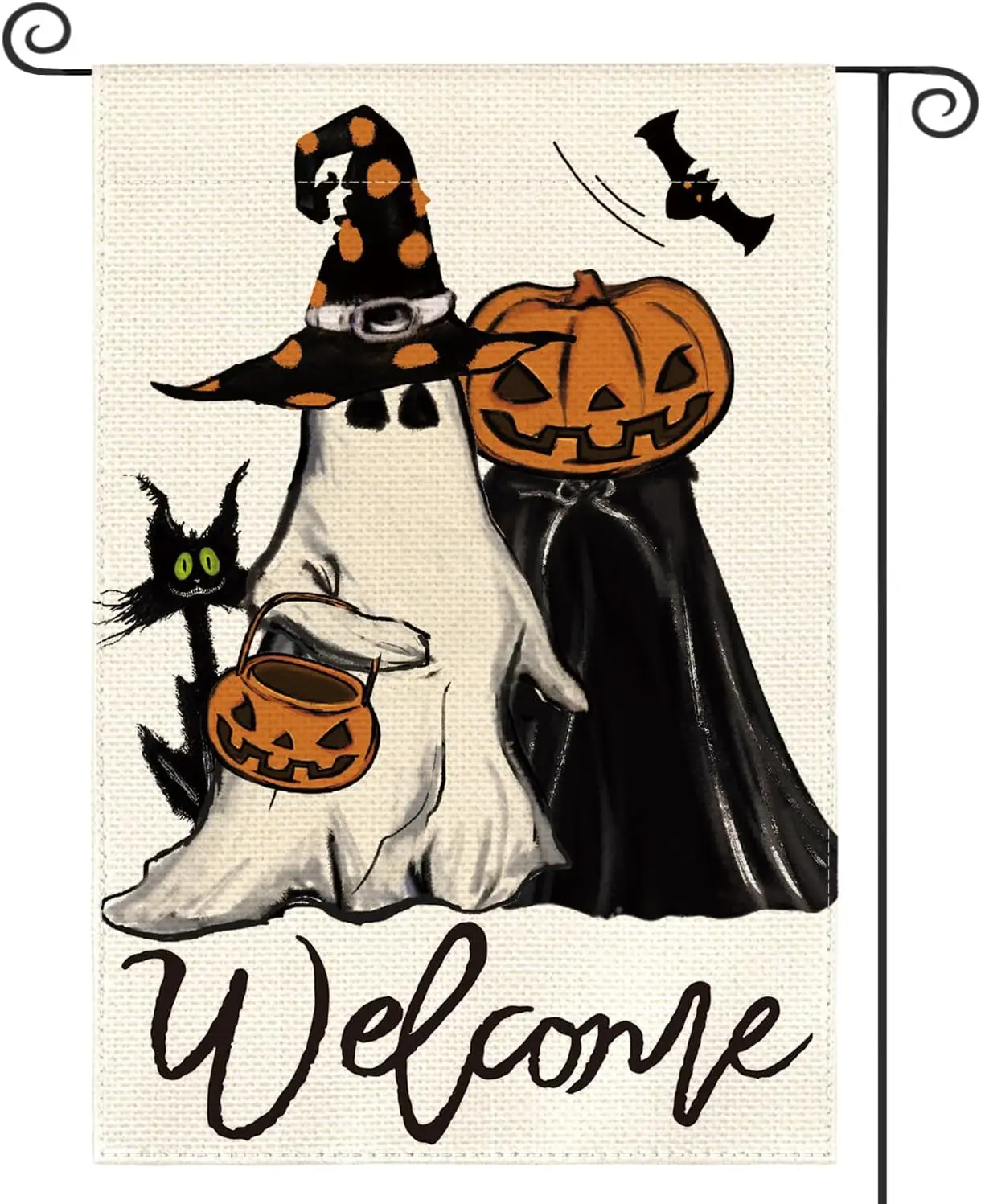 AVOIN colorlife Welcome Halloween Trick Or Treat Garden Flag 12 x 18 Inch Double Sided, Ghost Jack O Lantern Bat Holiday Yard Ou