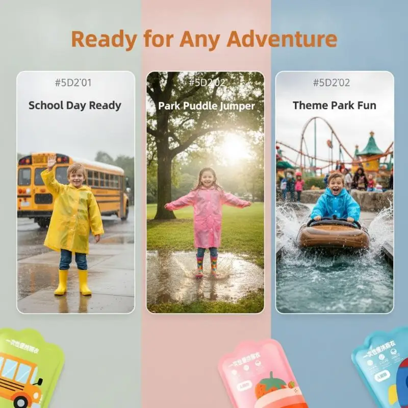 6Pcs Disposable Kids Raincoat Thickened Waterproof One Piece Rain Poncho Portable Raincoat For Travel Outdoor Camping Hiking