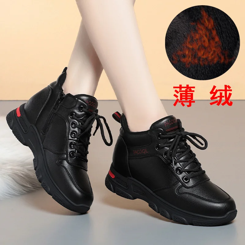 Fashion Women Casual Soft Shoes New Winter Warm Plus Velvet Black  Ankle Short Boots Thick-Soled Cotton Sneakers