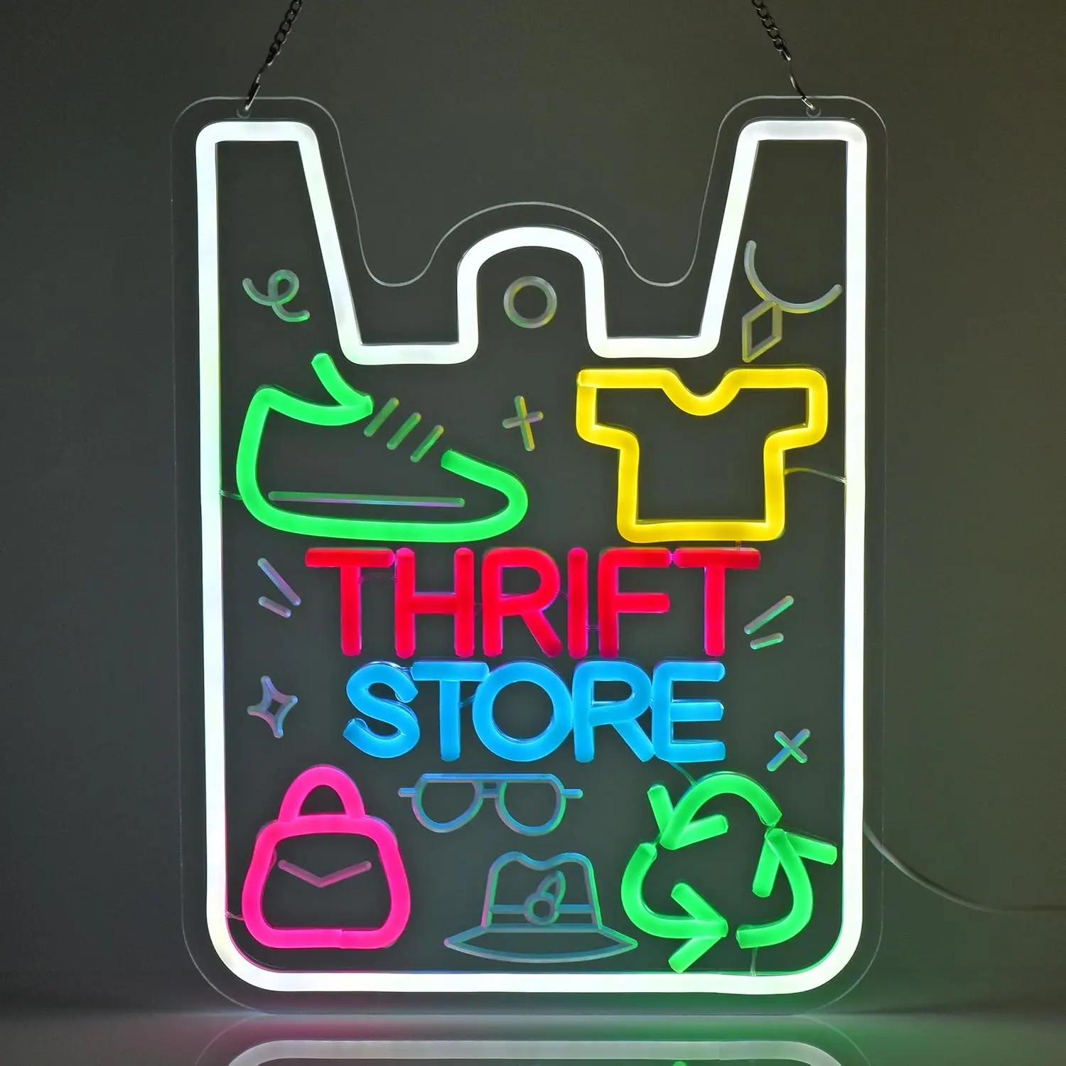 Thrift Store النيون تسجيل LED أضواء النيون لمتجر Thrift خمر الملابس السلبية السوق الخيرية ديكور جدران المنزل USB عكس الضوء #1