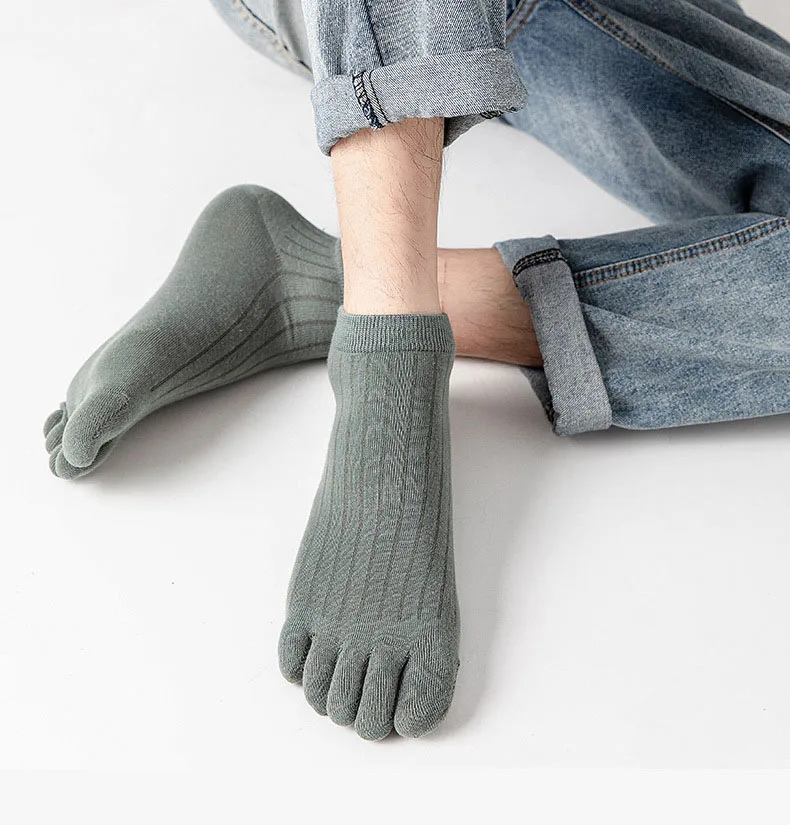 Five Finger Socks Men\'s Thin Stripe Breathable Cotton Socks Men\'s Sweat-absorbing Split Toe Cotton Socks Short Tube Cotton Socks