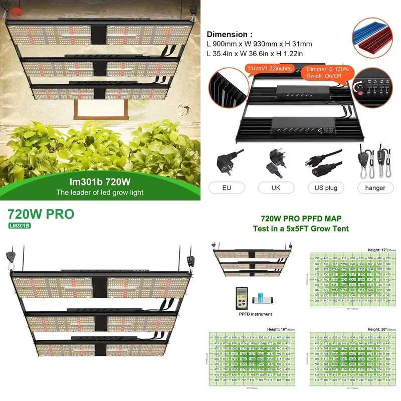 for New Style Hot Products Waterproof 720W LED Growth Light High umol 6x6 Professional Luminous Plant Grow Lamp