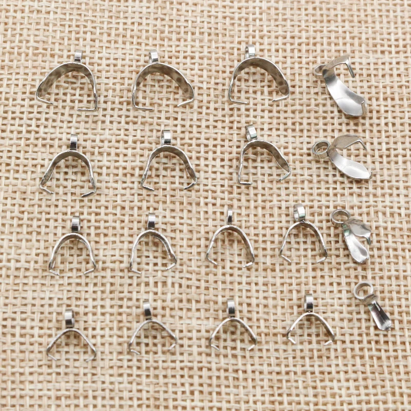 50pcs Stainless Steel 4-sizes Pendant Pinch Bail Clasps Necklace Hooks Clips Connector DIY Jewelry Making Findings