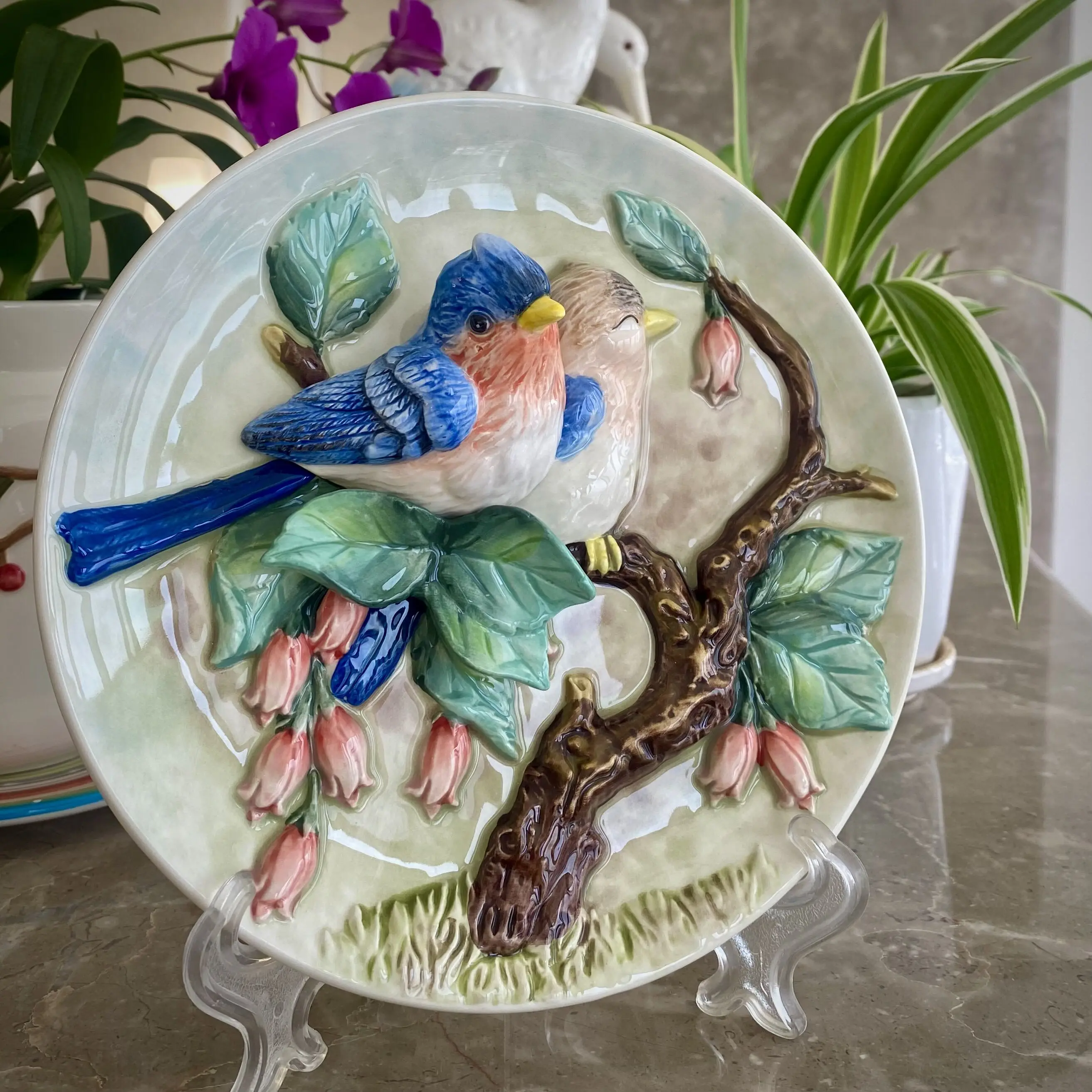 

3D Blue Birds Lover Decorative Wall Dishes, Porcelain Plates, Home Decor Crafts, Room Decoration Accessories