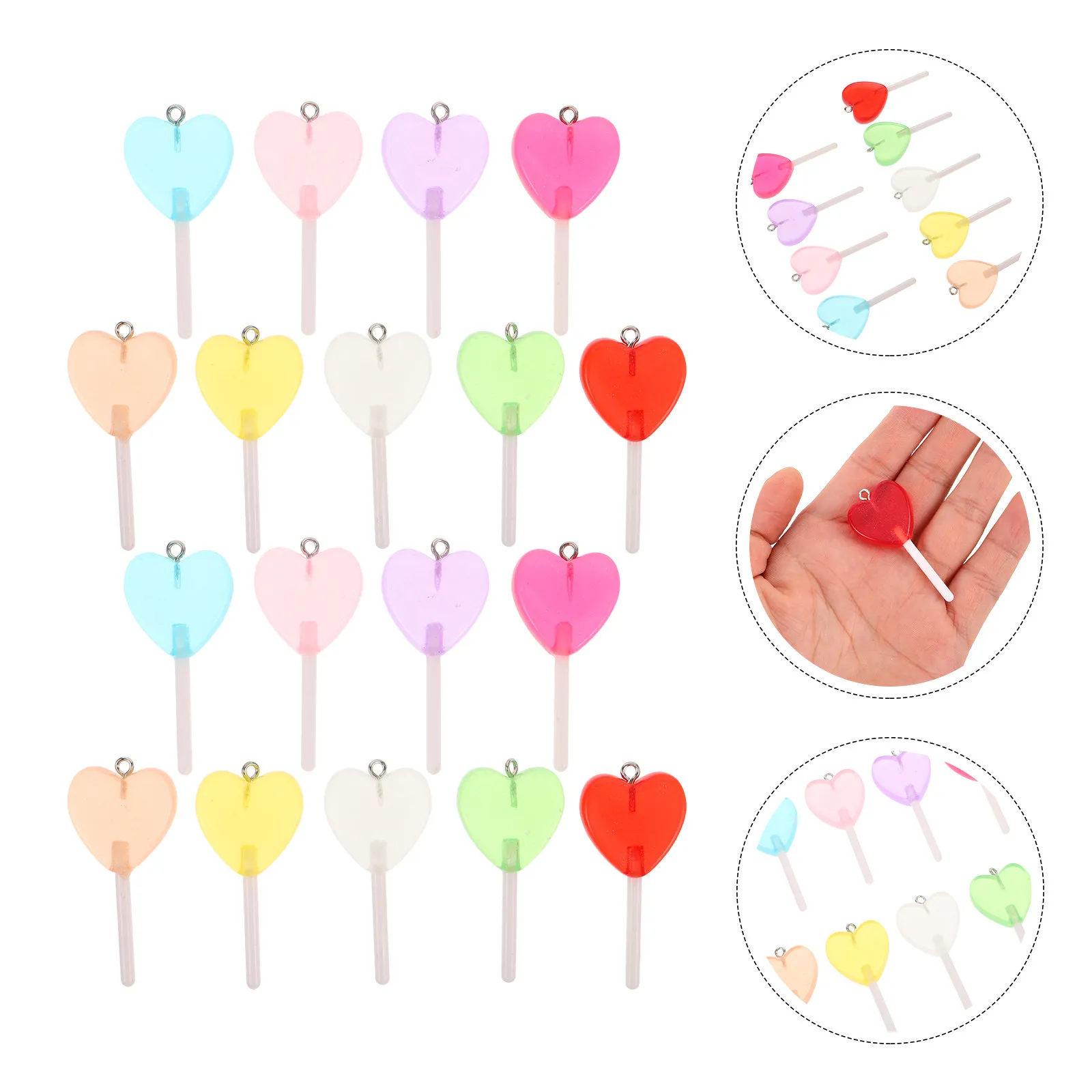 

40Pcs Resin Lollipop Charms Simulate Candy Heart Shaped Beads for Jewelry Making DIY Cake Decoration Candy Necklace Charms