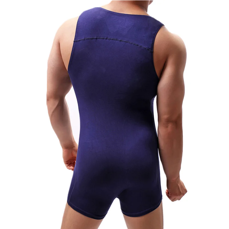 Sexy Mens Undershirts Modal Seamless Bodysuits Sports Fitness Wresting Singlet Jumpsuits Shorts Slip Homme Sleepwear Underwear