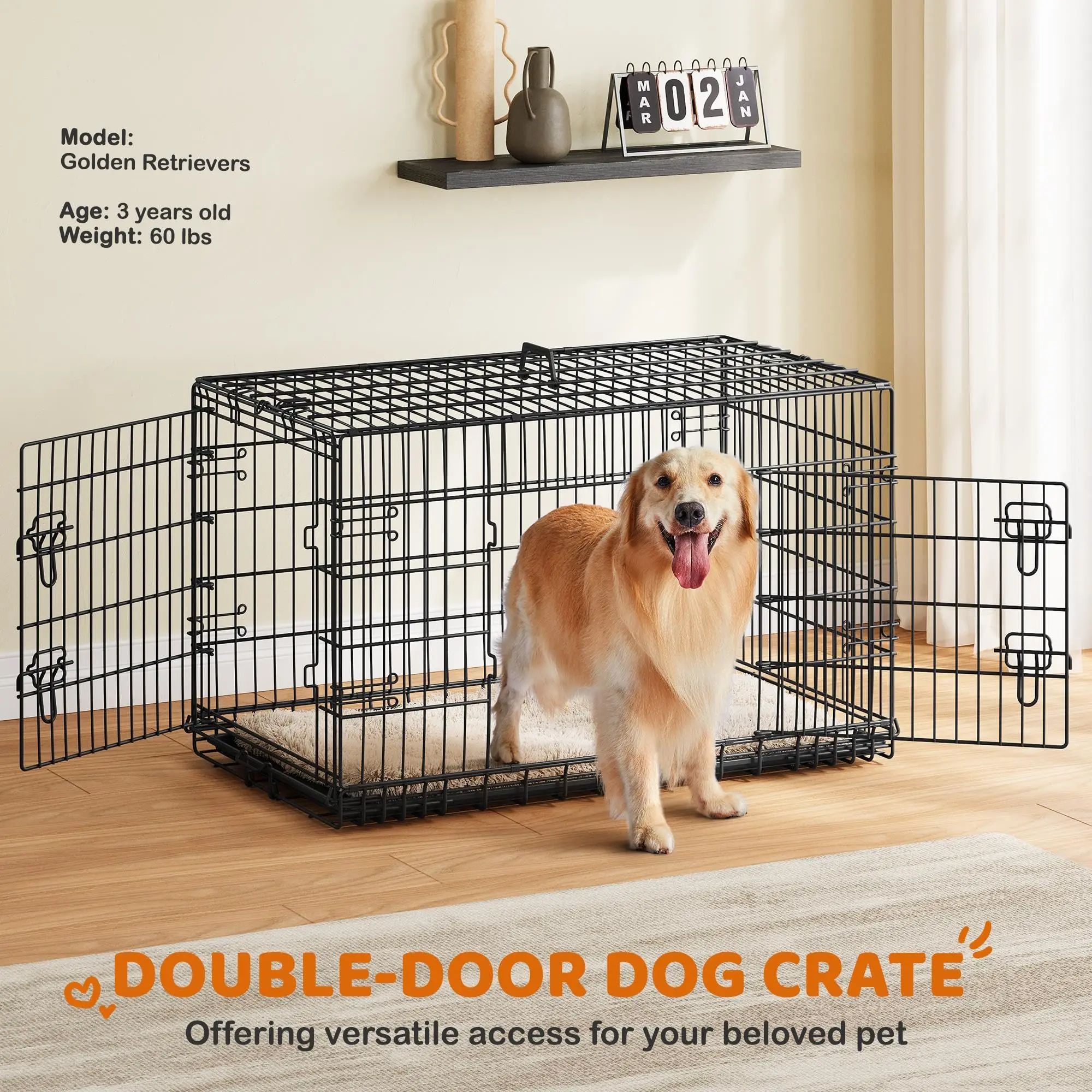 42inch Double Door Dog Crate w/Divider, Collapsible Metal Kennel