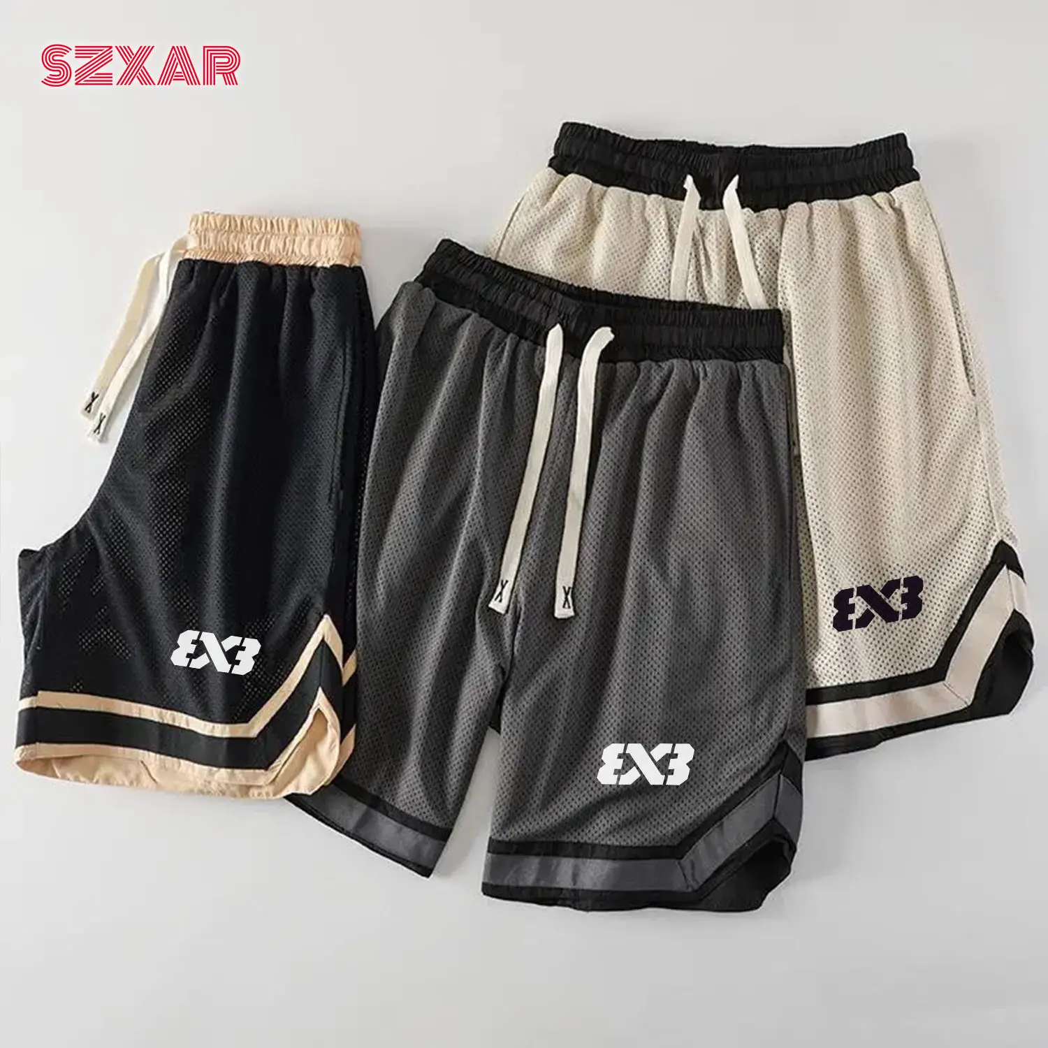 American Style Basketball Training Shorts Breathable Quick Dry Mesh Drawstring Five Parts Casual Loose Fit Sportswear Shorts