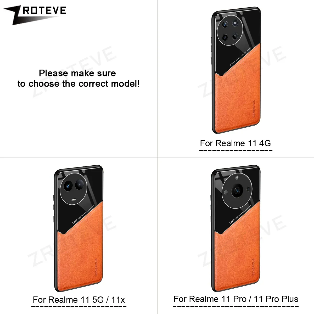 For Realme12 Pro+ Case Zroteve Leather Texture Soft Frame PC Cover For OPPO Realme 12 12x 11x 11 Pro Plus Realme11 Phone Cases