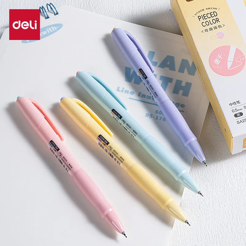 Deli 12pcs 0.5mm Black Ink Quick-drying Cute Gel Pens Stationery Signing Pen Gift Office Supplies School Supplies Kawaii Pen