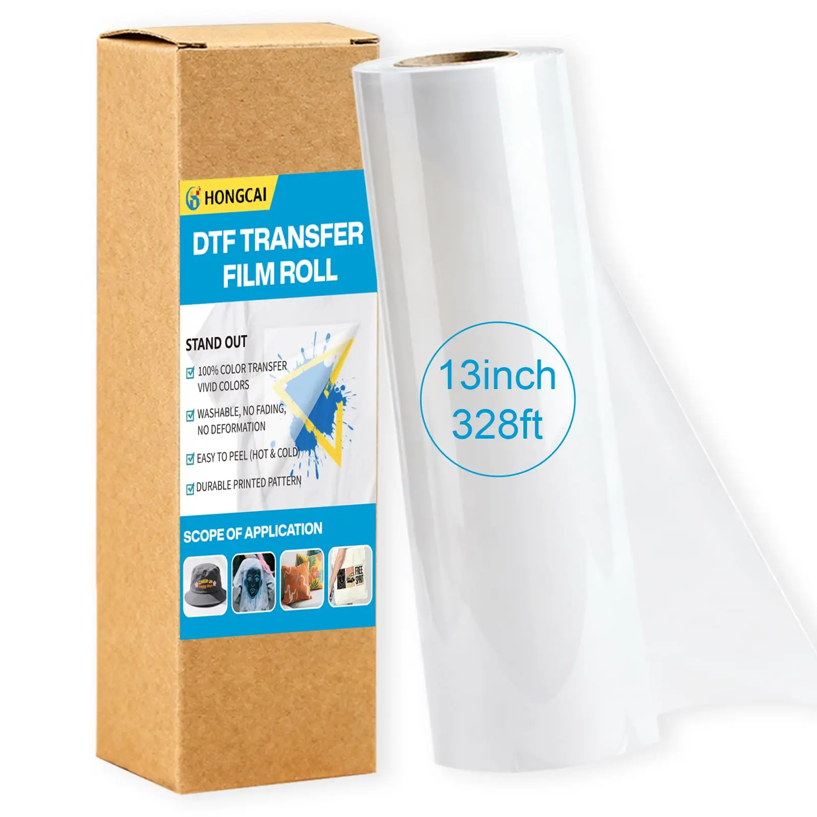DTF Transfer Film roll 13 inch x 328 ft, Double-Sided Printing Film Transfer Film Thermal Peel-Off for Direct DTF Printers for Direct Printing on T-Shirts and Textiles