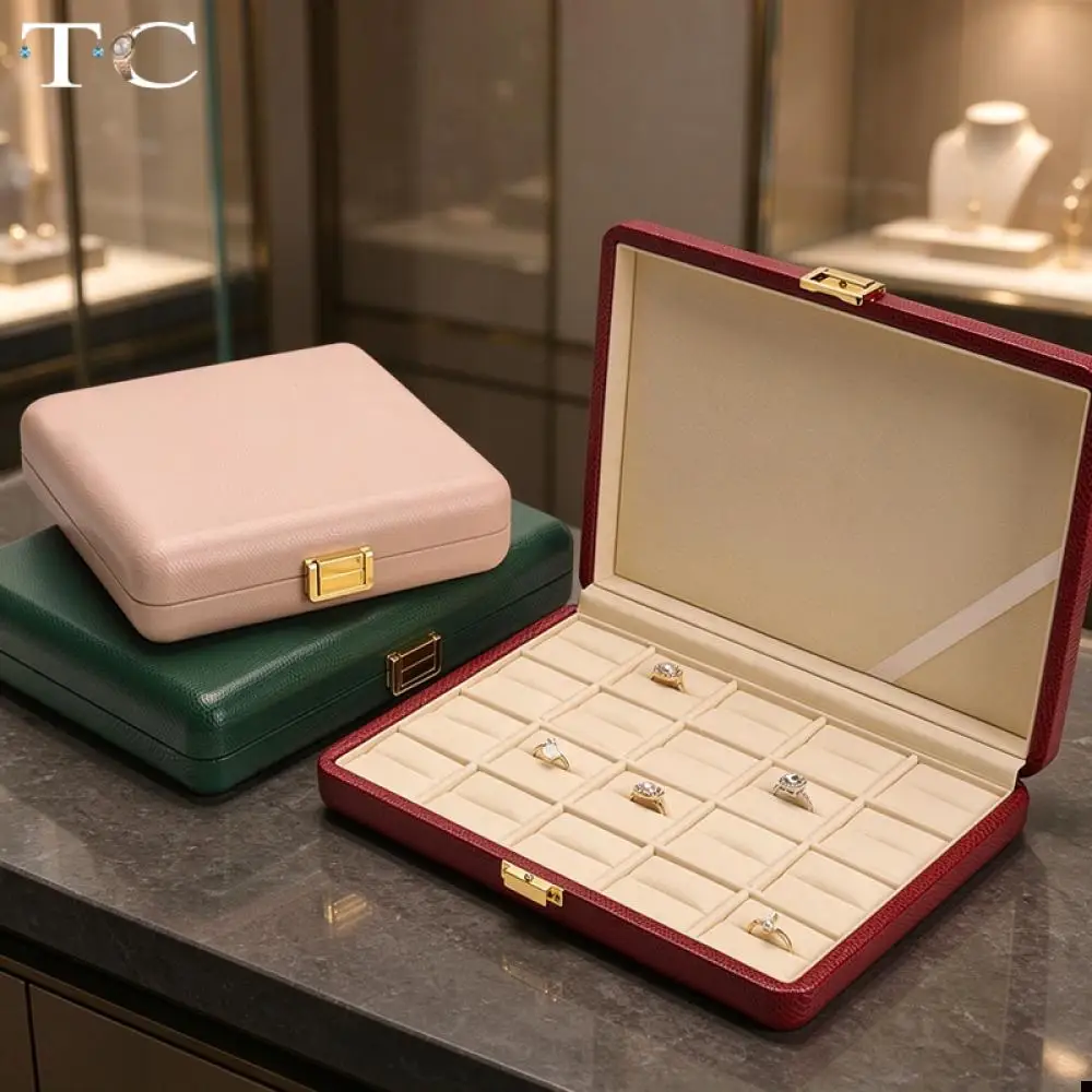 Lychee-textured Leather Jewelry Storage Box for Rings Pendants and Pearl Necklaces Large Box with Flip-Top annd Metal Clasp