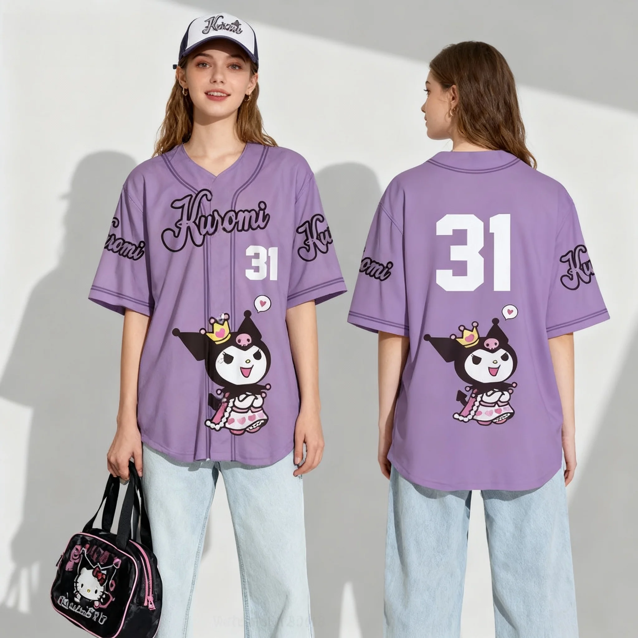 قميص سانريو فاميلي كورومي هالو كيتي تي شيرت صيفي حلو ورائع للشارع الأمريكي مقاس كبير للسيدات البالغات طراز جديد #1