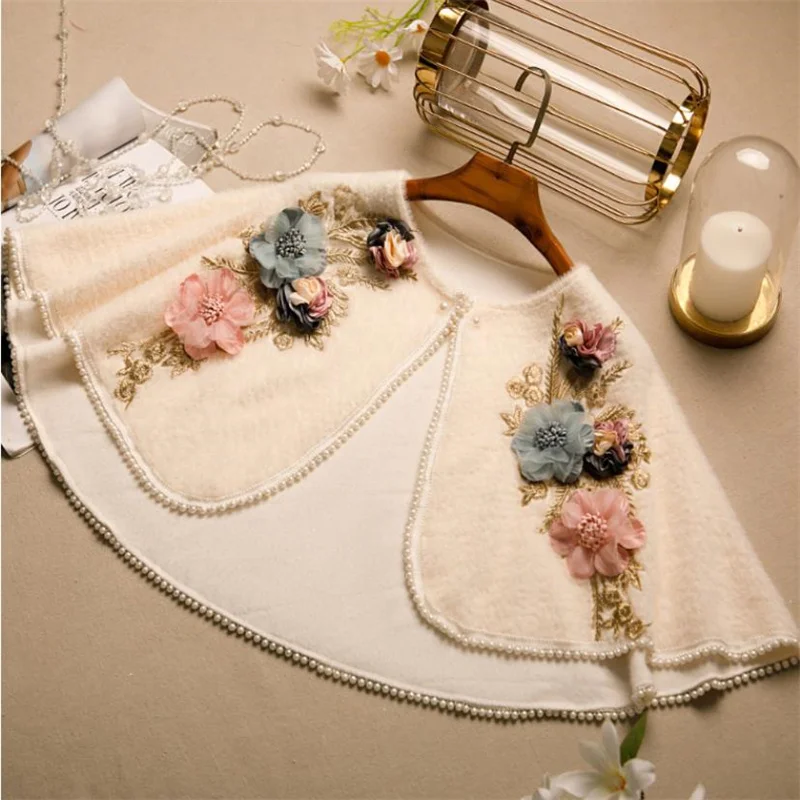 

Lace jacket women flowerFashion Cropped Hand Beaded Waistcoat Cape coat women