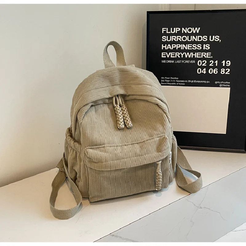 2026 Winter Corduroy Small Backpack New Casual Striped Velvet Rucksack Fashion Student Daily Travel Shoulder Bag For Girls Boys