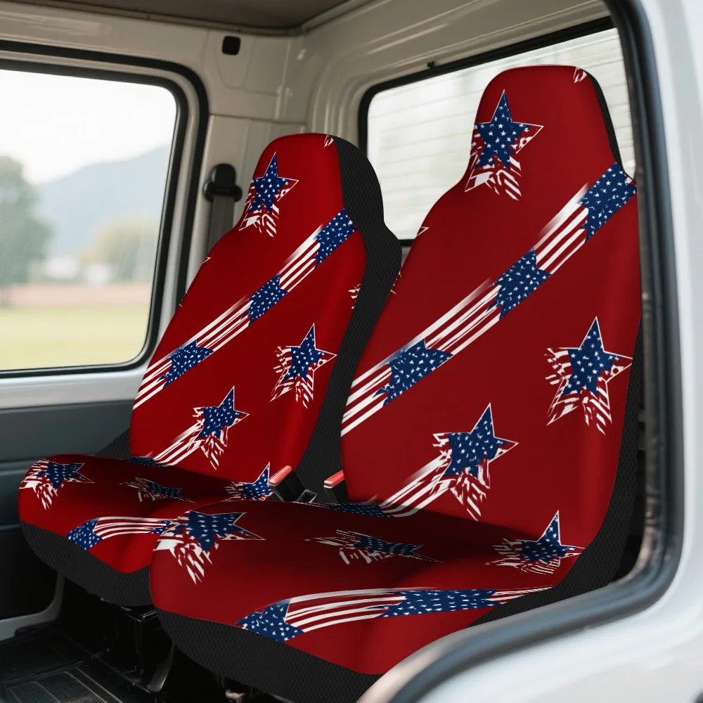 Set Of 2, Car Seat Covers With A Fourth Of July Stars Theme – Complete Set, Universally Compatible, High-Quality, Long-Lasting,