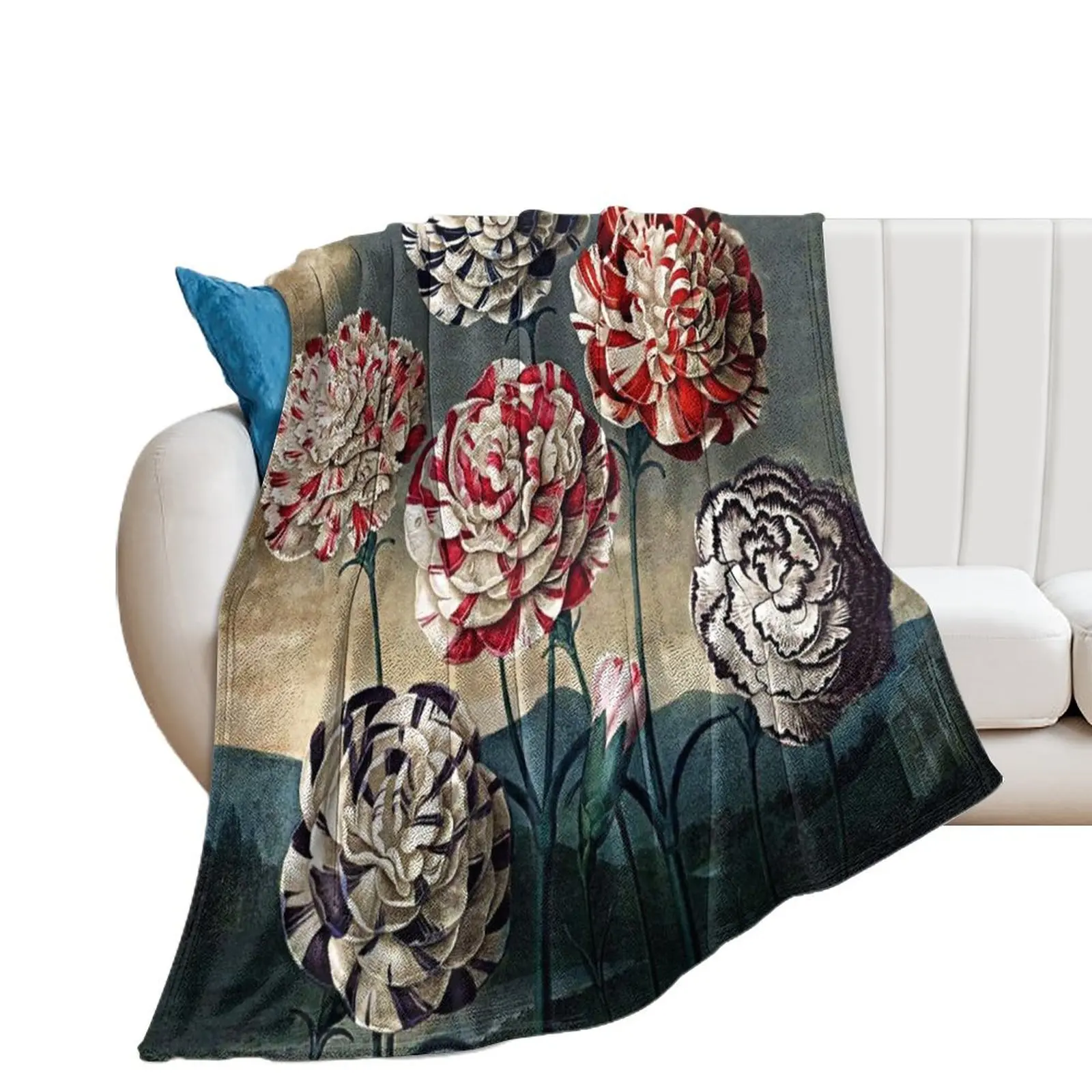 

Botanical Art Temple Of Flora Carnations Throw Blanket Plush Thermals For Travel Sofa Hairy Blankets