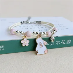 Korean Cute Cartoon Rabbit Flower Pendant Bracelets For Women Fashion Charm Bell Butterfly Cat Bracelet Friendship Jewelry