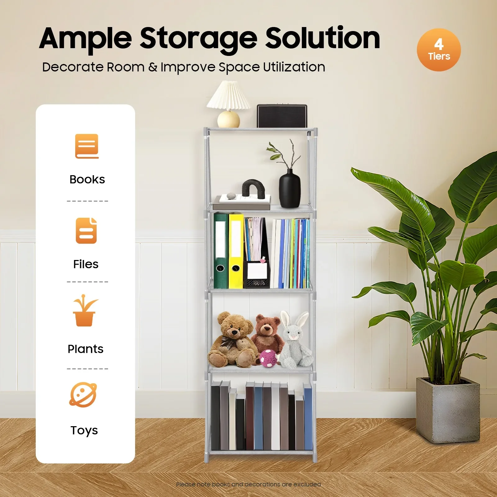 

4-х уровневый книжный шкаф, высокая книжная полка с тканевой тканью, штабелируемая книжная витрина для хранения книг для гостиной, офиса, кабинета