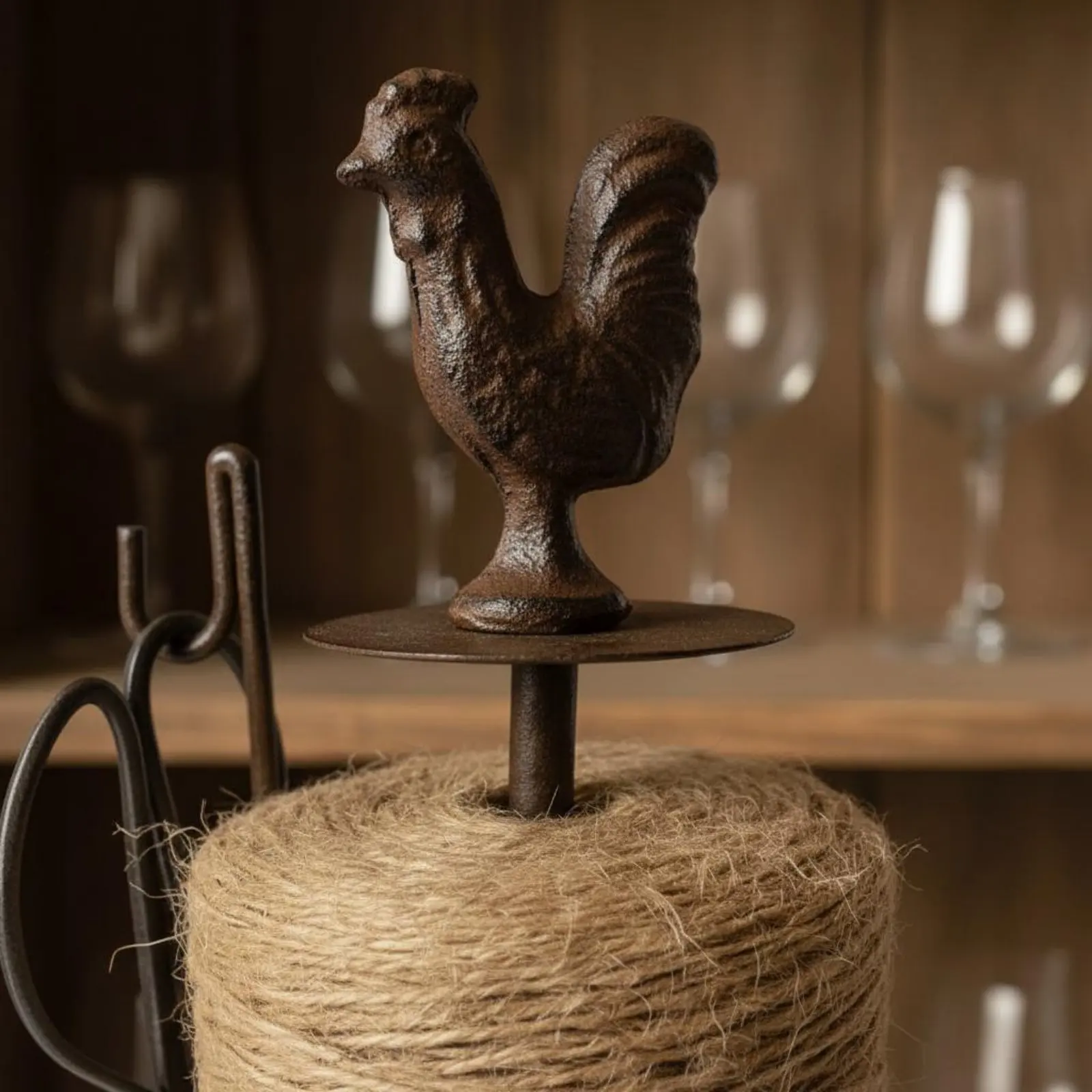 Hen Twine Holder Space Saving Cast Iron Twine Holder Rustic Rope Dispenser Home Decor for Kitchen, Craft Room - view 5