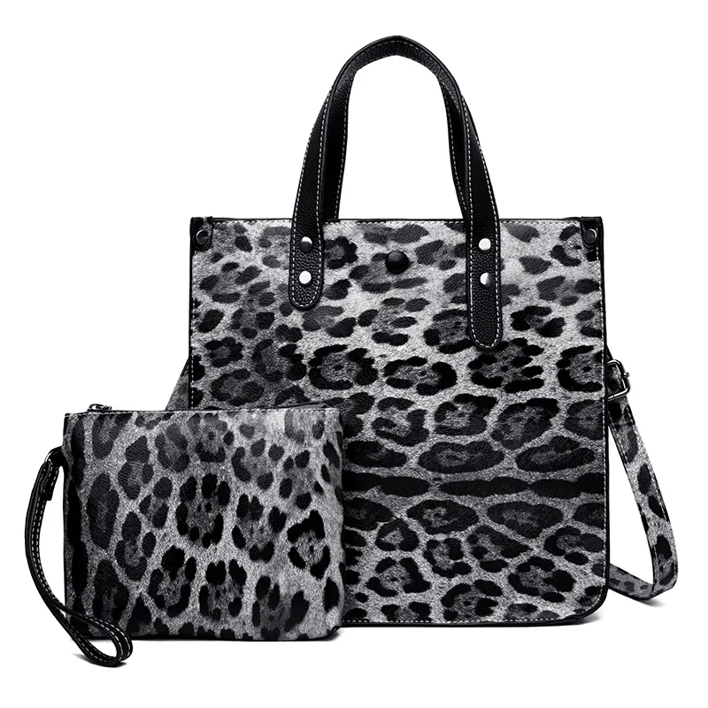 

Women Leopard Shoulder Bag PU Leather Retro Leopard Tote Bag Large Capacity Vintage Satchel Bag Female Daily Bag with Purse Set