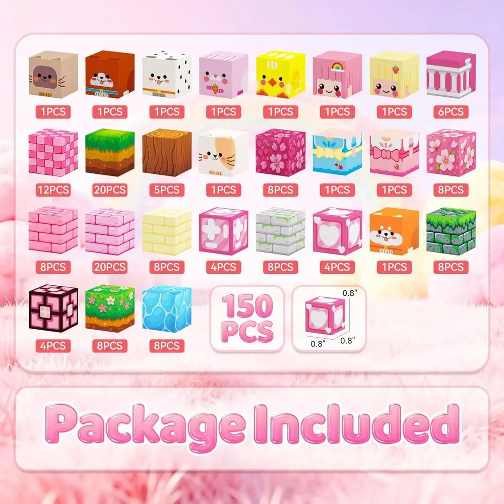 ألعاب تعلم الجذعية: مجموعة مكعبات مغناطيسية مكونة من 150 قطعة من Pink Castle Eonal للأطفال من عمر 4 إلى 12 عامًا