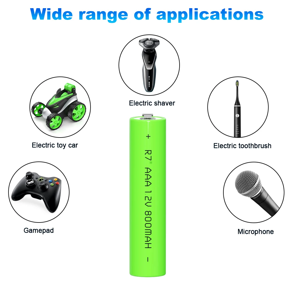 R7 1.2V Ni-MH 800mAh AAA Rechargeable Battery Cell Green Shell with Welding Tabs for Philips Electric Shaver Toothbrush Razor