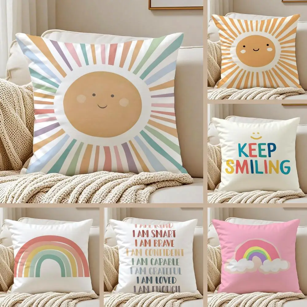 

Cartoon rainbow sun Pillow Case Silky elegant Comfort Sofa Bed Invisible zipper