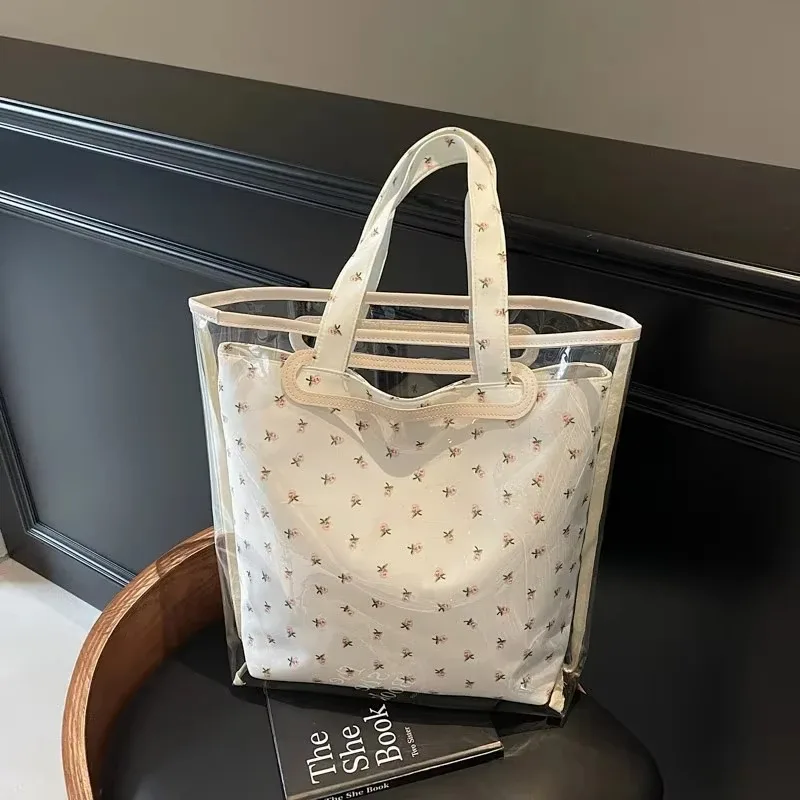 

Transparent PVC Large Capacity Solid Colors Shoulder Bags Zipper Interior Zipper Pocket Tote Bags for Women 2025 High Quality