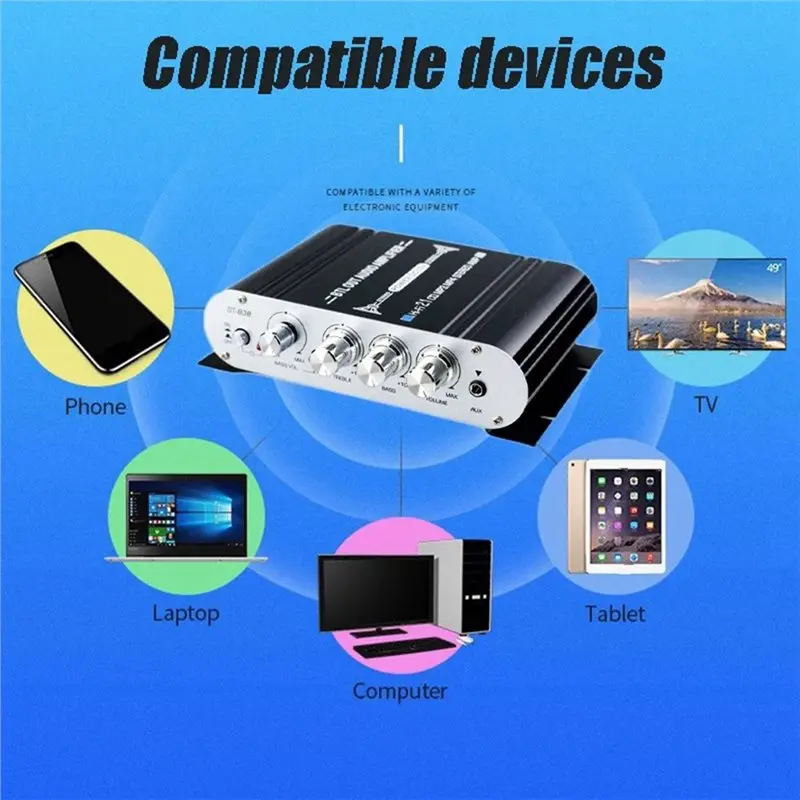 PHILE-Car Home ST-838 Hifi 2.1 canais amplificador de áudio Bluetooth 80Wx2 estéreo e amplificador de som agudo reprodutor de mídia