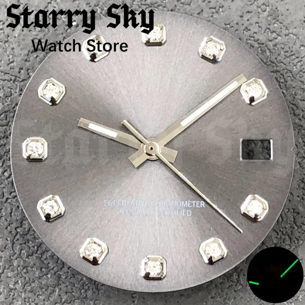 Starry Sky 29mm Gradient Color Diamond Index Watch Dial With Green Luminous Watch Hands Suitable NH35 Movement Watch Accessories