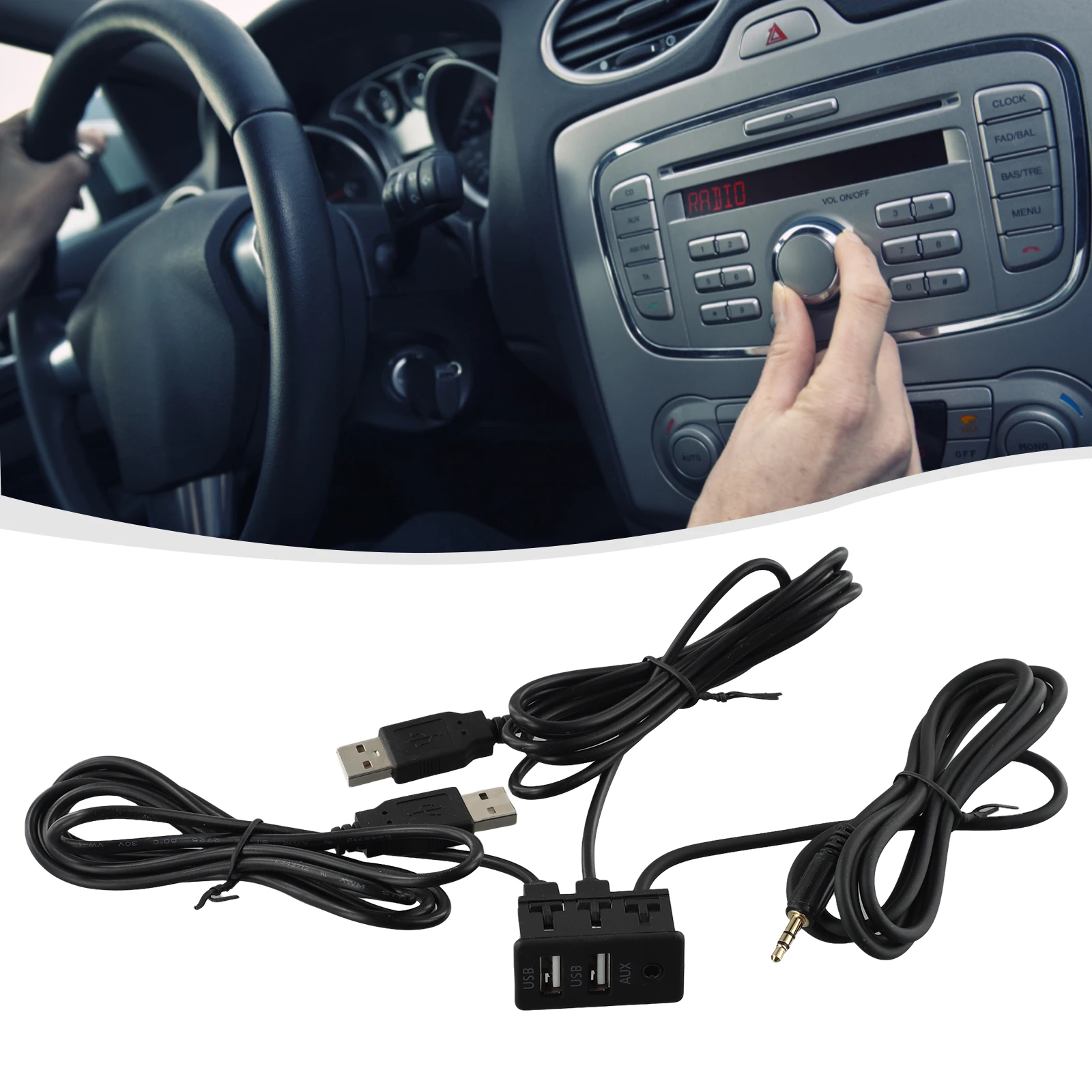 AUX USB USB Cable Bike Black Cable Adapter Car Dashboard Port Panel 1.5M Electronic Devices Flush Mount Marine