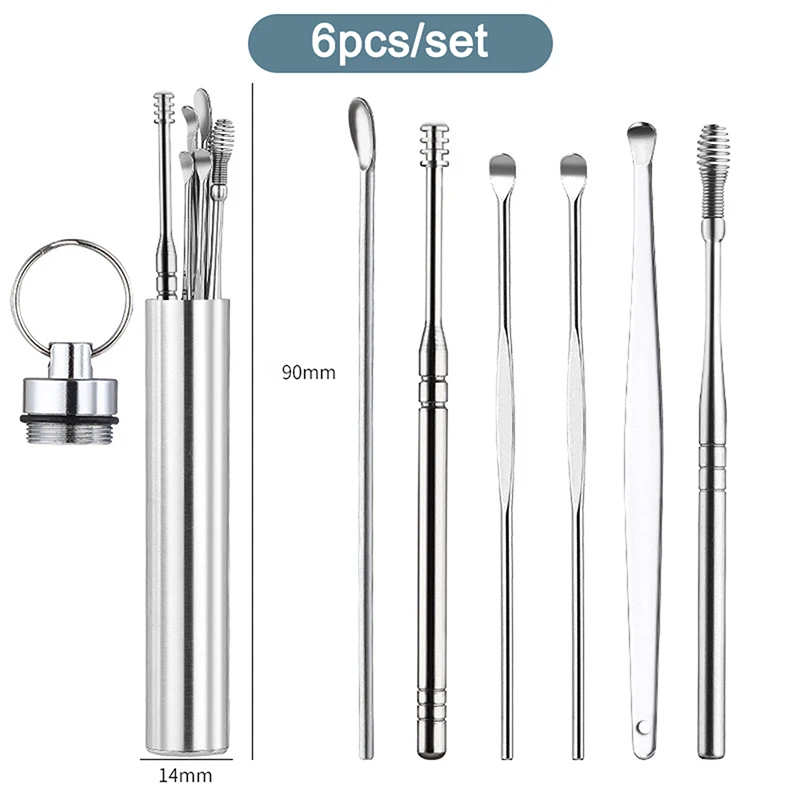 6pcs/box Stainless Steel Ear Pick Spiral Spring Ear Pick Cleaner Portable Ear Cleaner