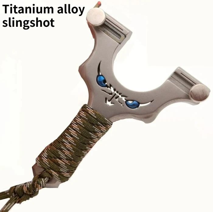 

Outdoor Devil Monster All Titanium Alloy CNC TC21 Flat Leather Slingshot with Single Sight Sliding Fiber Optic Sight