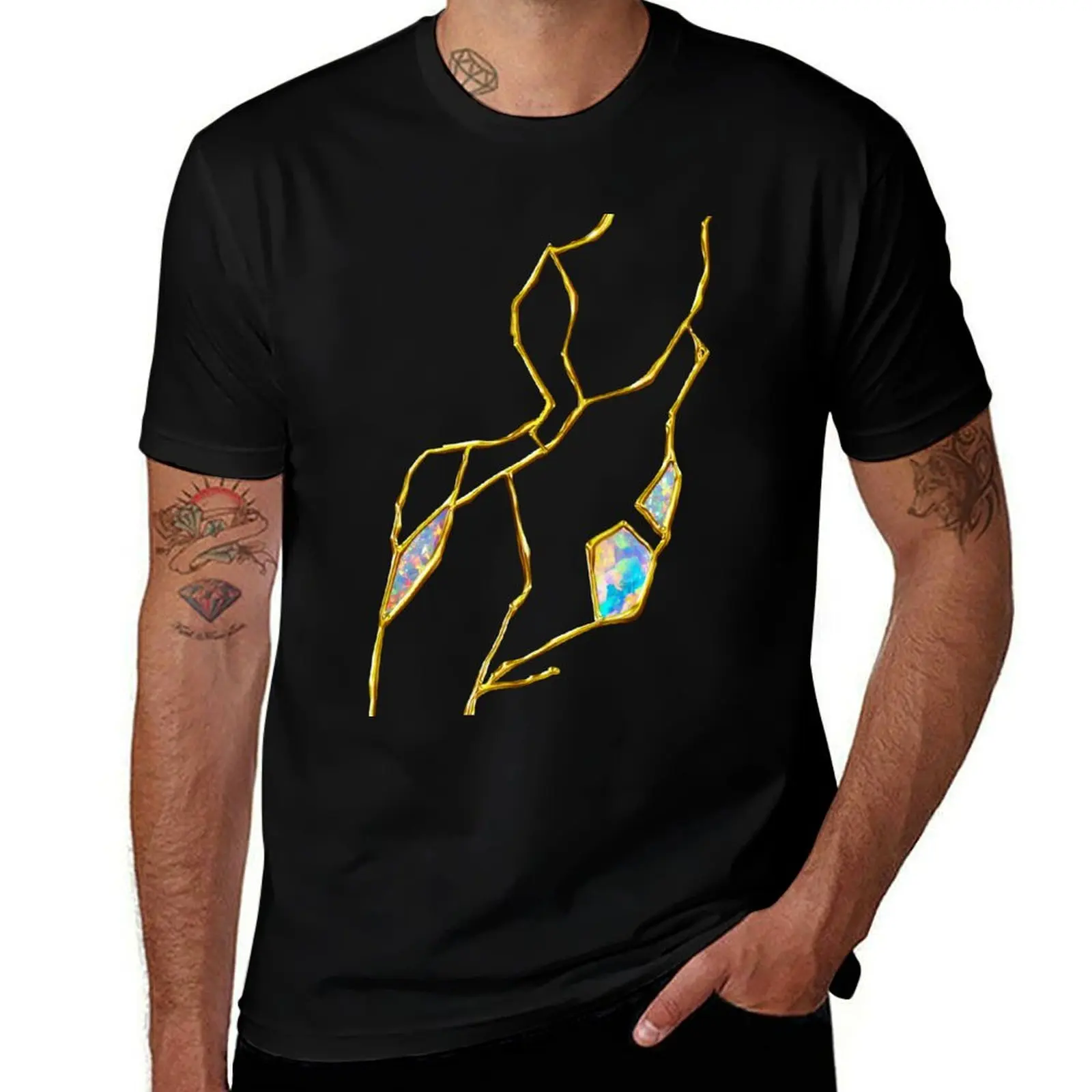 Gold Kintsugi with Opal fills T-Shirt Casual All Match Short Sleeve T-Shirt