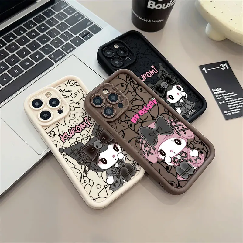 Kuromi My Melody Phone Case For iPhone 11 12 13 14 15 16 Pro Max Sanrio Thicken Case For iPhone 15 16 Plus Soft Protective Cover